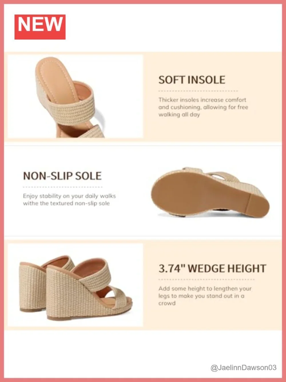 Women's Wedge Sandals - Open Toe Espadrilles with 3.62